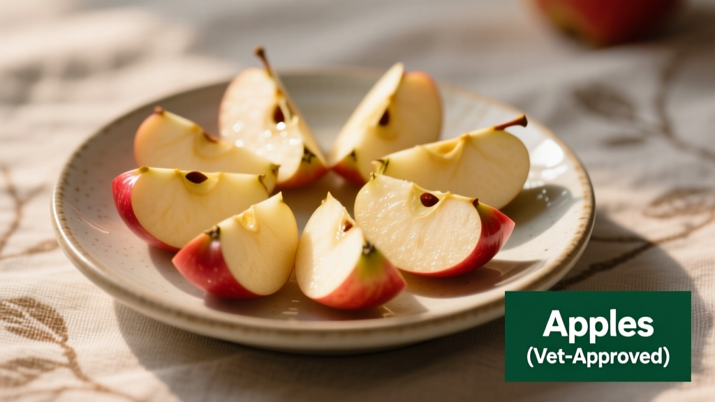 A small plate of crisp, bite-sized apple slices with skin on