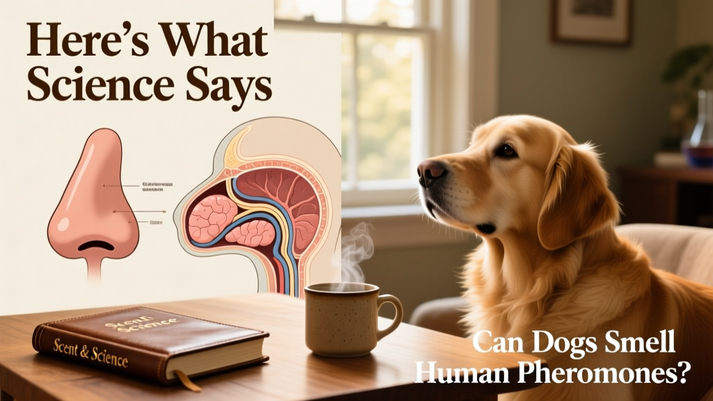 Side-by-side illustration comparing a human nose with a dog's nasal anatomy, highlighting the vastly larger olfactory epithelium in dogs
