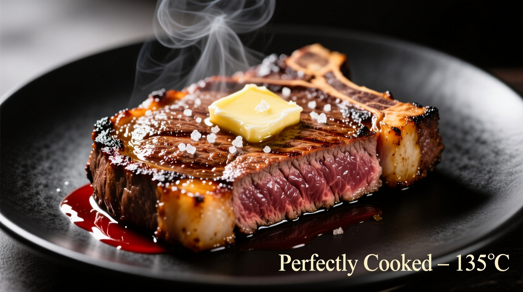 Perfectly cooked ribeye steak with golden crust