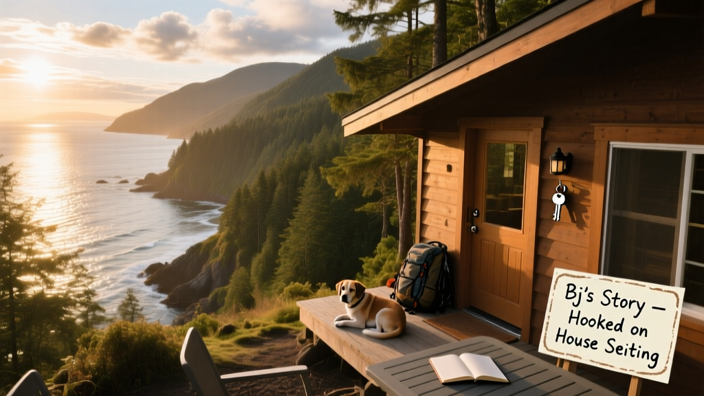 A scenic aerial view of Vancouver Island coastline with forested hills and ocean