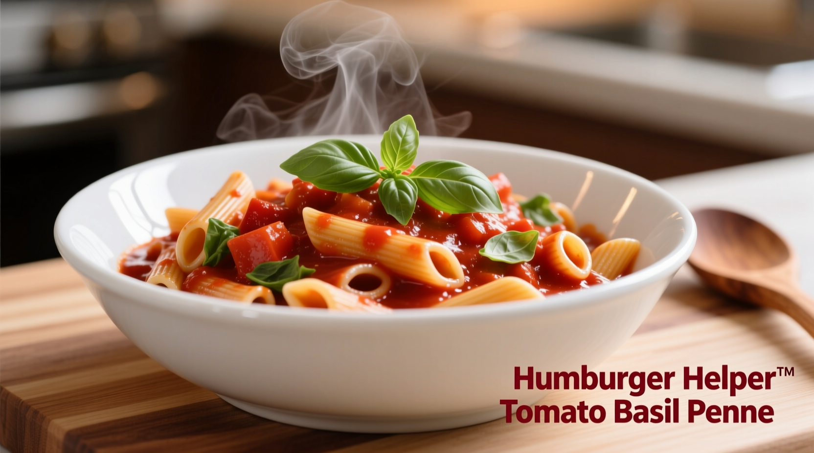 Hamburger Helper Tomato Basil Penne in white bowl
