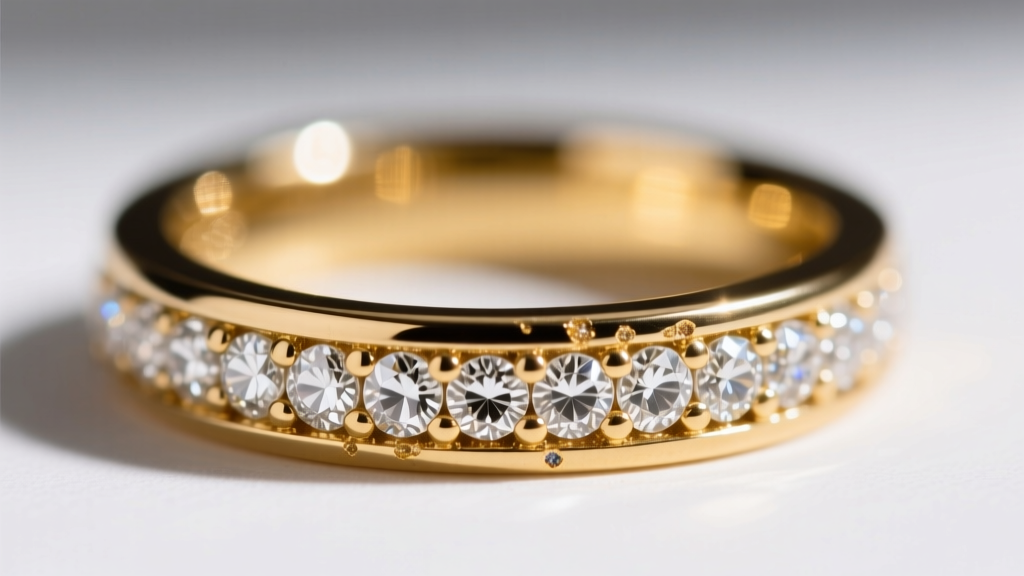 Macro view of a gold threadless end with micro-pave diamonds, showing tiny metal crevices where sebum and debris hide