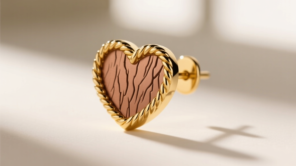 Side profile of an 18k gold vermeil Judith Ripka heart stud earring showing the deep rope border and matte barker finish details