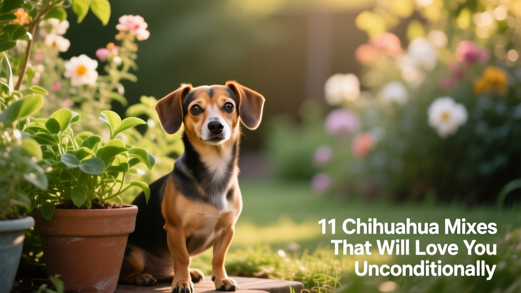 chihuahua dachshund mix with a dachshund body sitting near plants outside