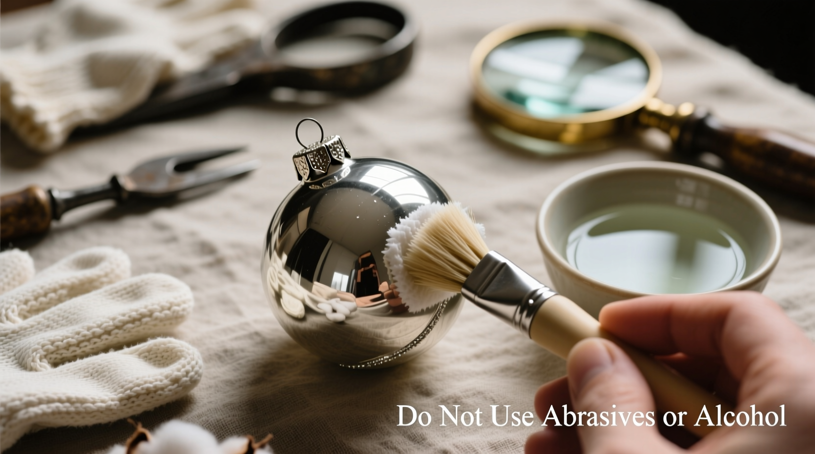 how to clean dusty vintage mercury glass ornaments without dissolving the silvering layer