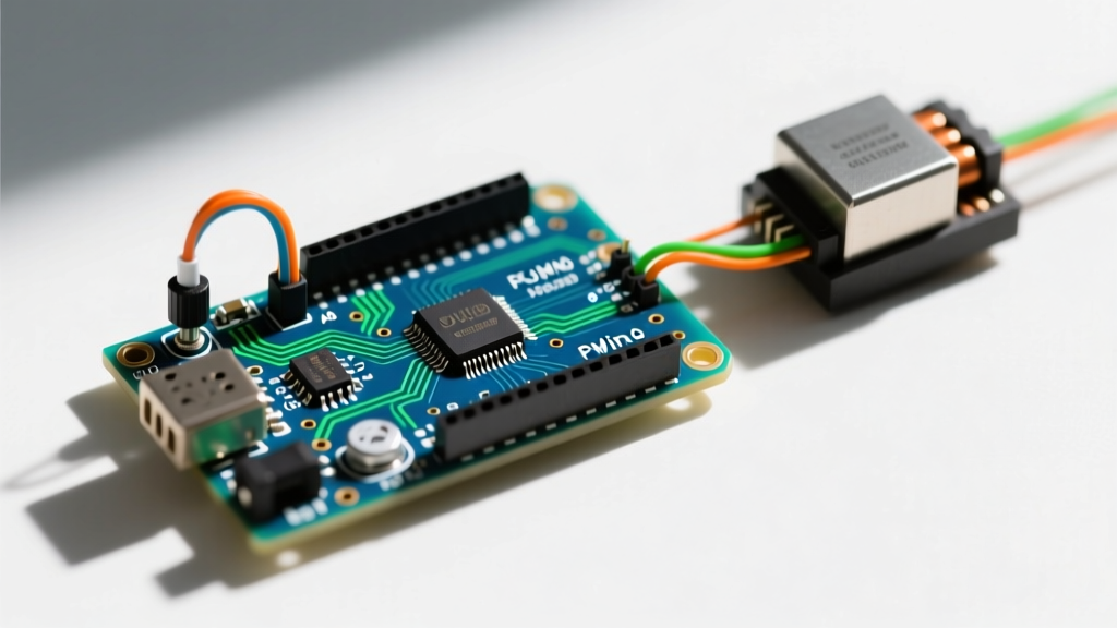 Circuit diagram showing an Arduino Uno R4 Minima connected to a potentiometer on pin A0 and a DC motor driver on PWM pin 9