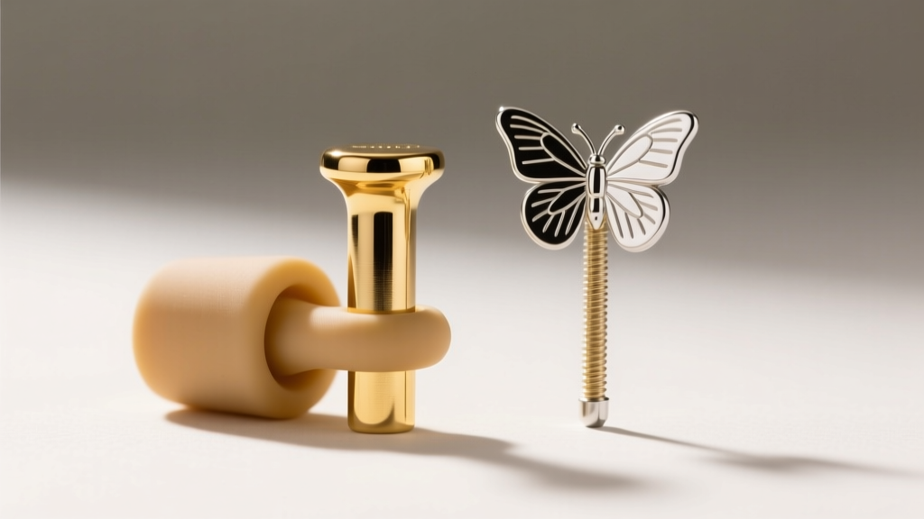20-gauge gold post with a silicone clutch beside a thin 22-gauge post with a standard butterfly backing under bright light.