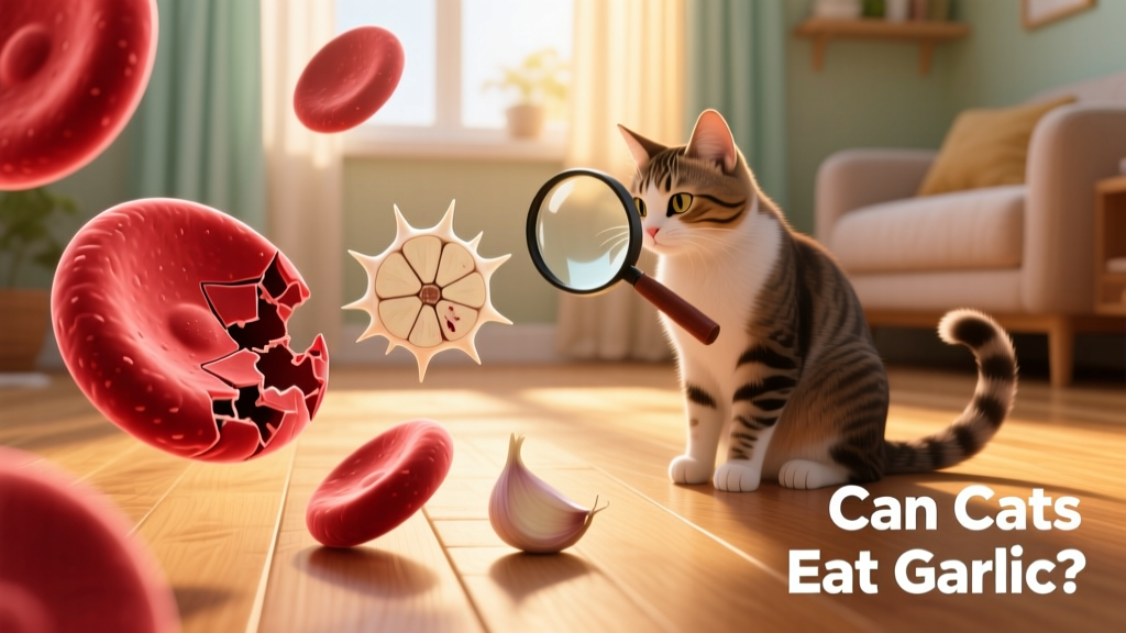Illustration showing healthy red blood cells versus damaged, fragmented ones after garlic exposure
