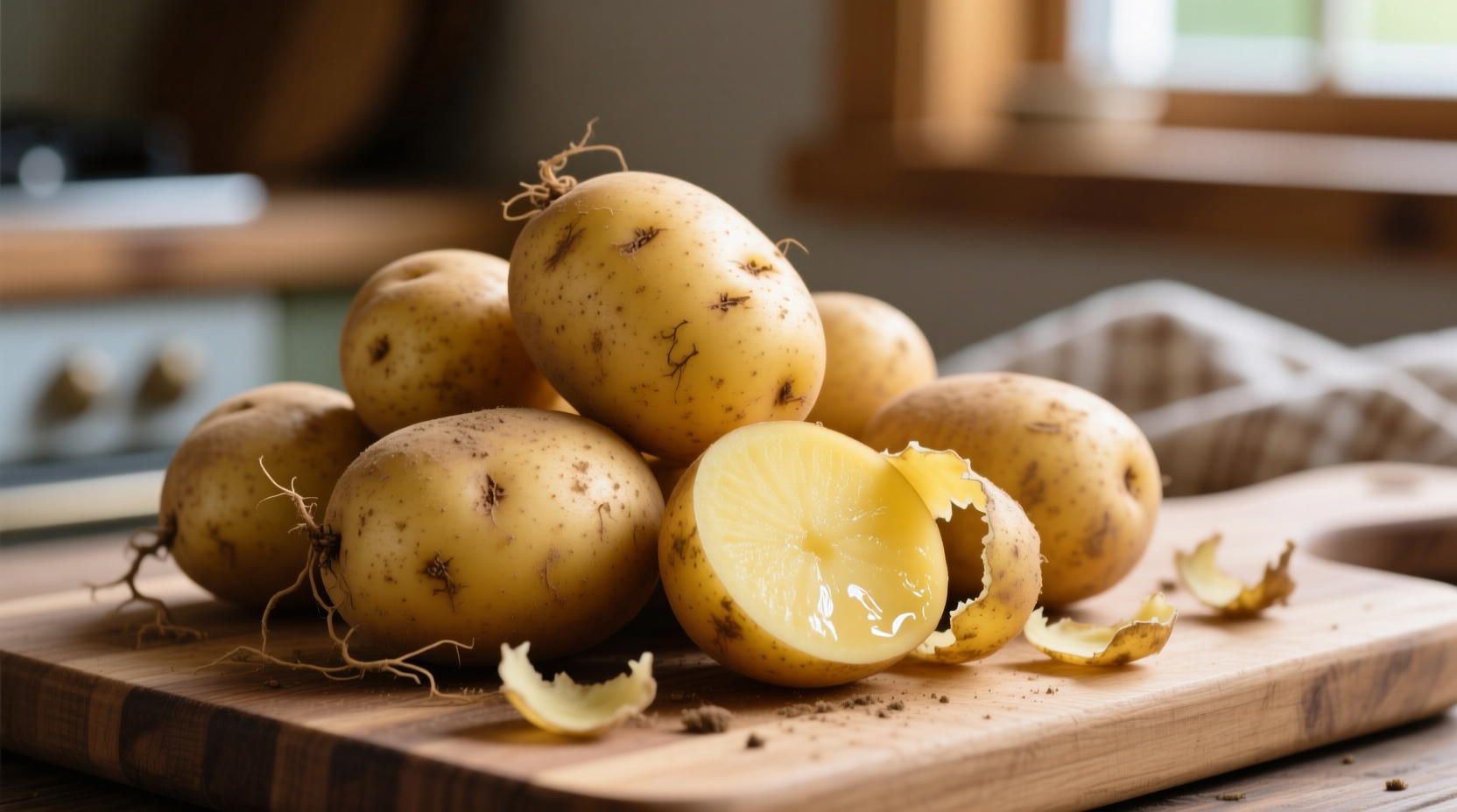 Fresh Yukon Gold potatoes with golden skin and creamy interior