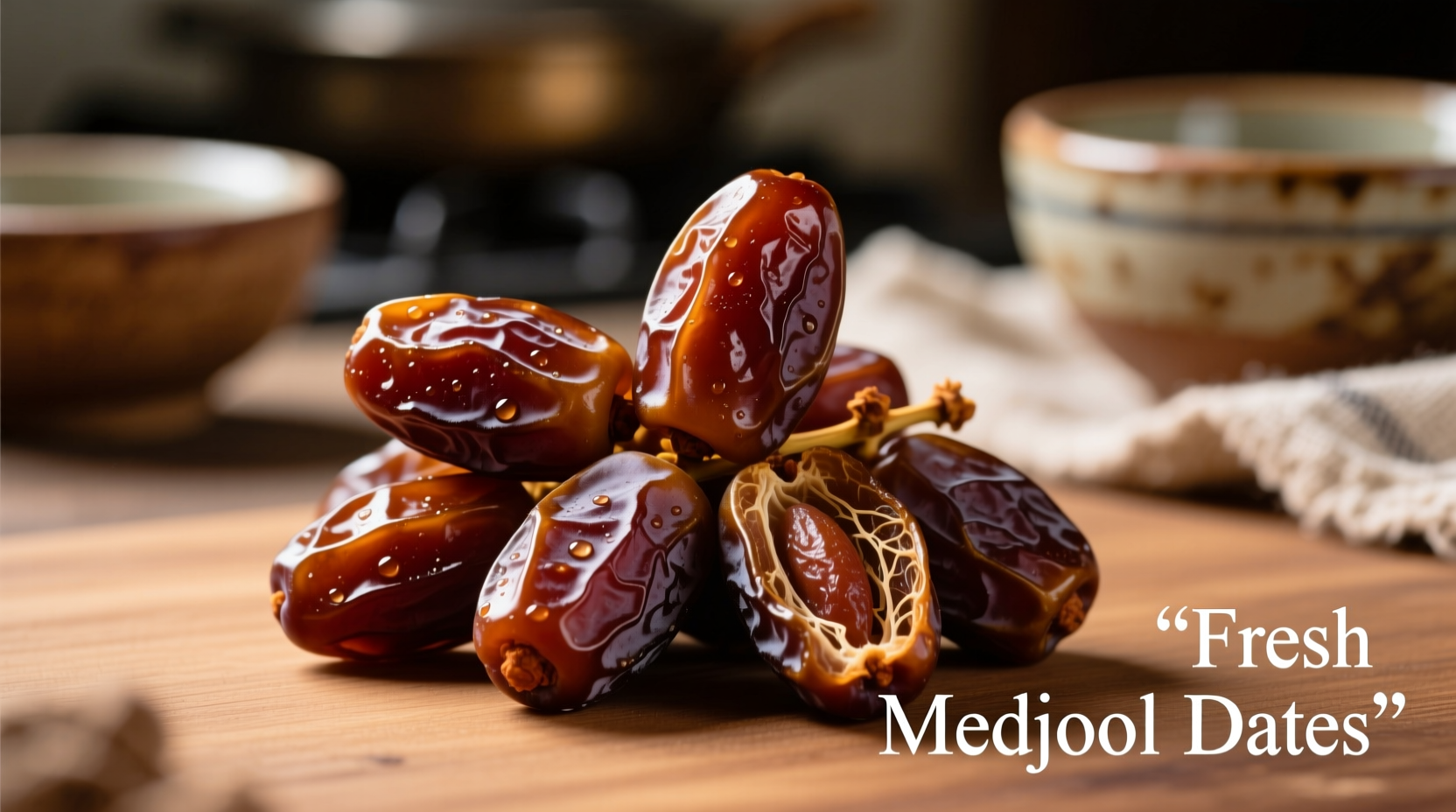 Fresh Medjool dates showing rich caramel color and soft texture