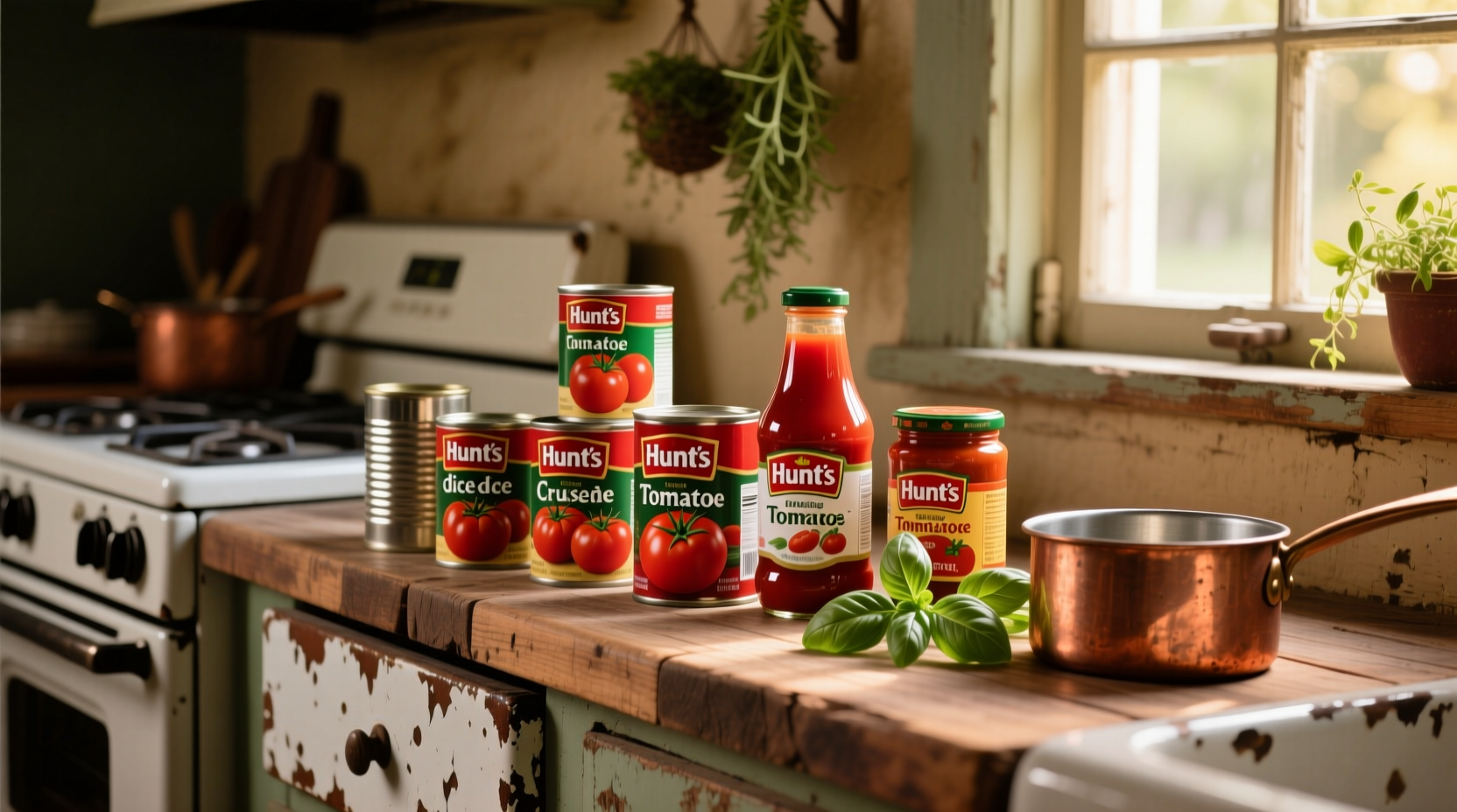 Hunt's tomato products arranged for cooking