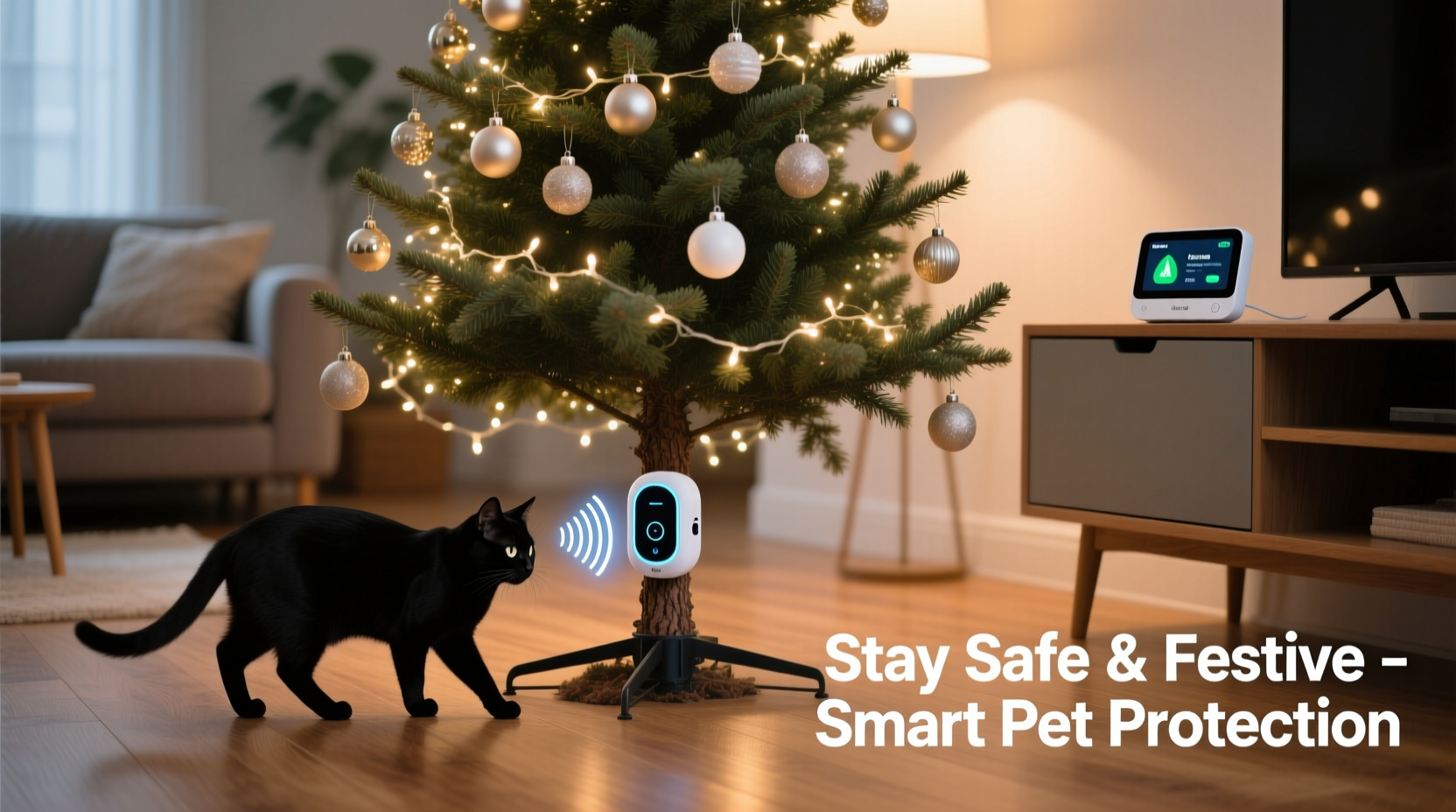 how to prevent cats from climbing decorated christmas trees using tech gadgets