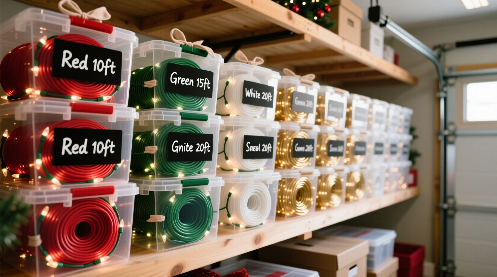 how to organize christmas light boxes by color and length for easy setup next year