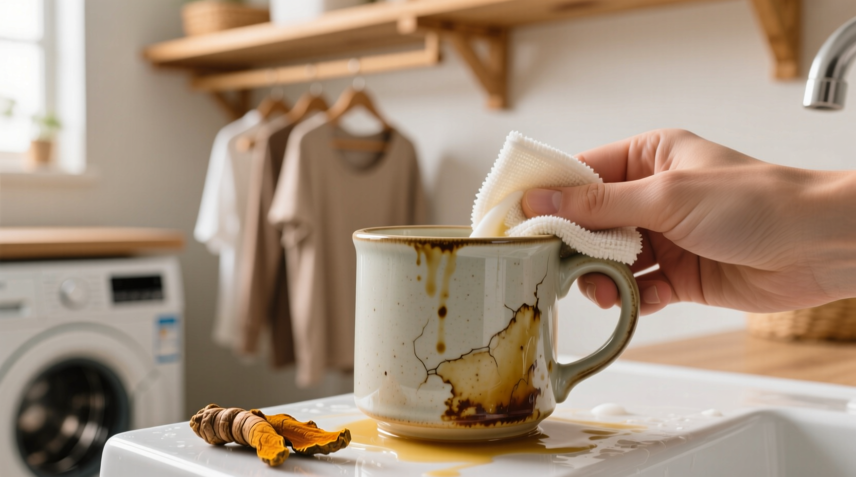 how to remove dried turmeric tea stains from ceramic mugs