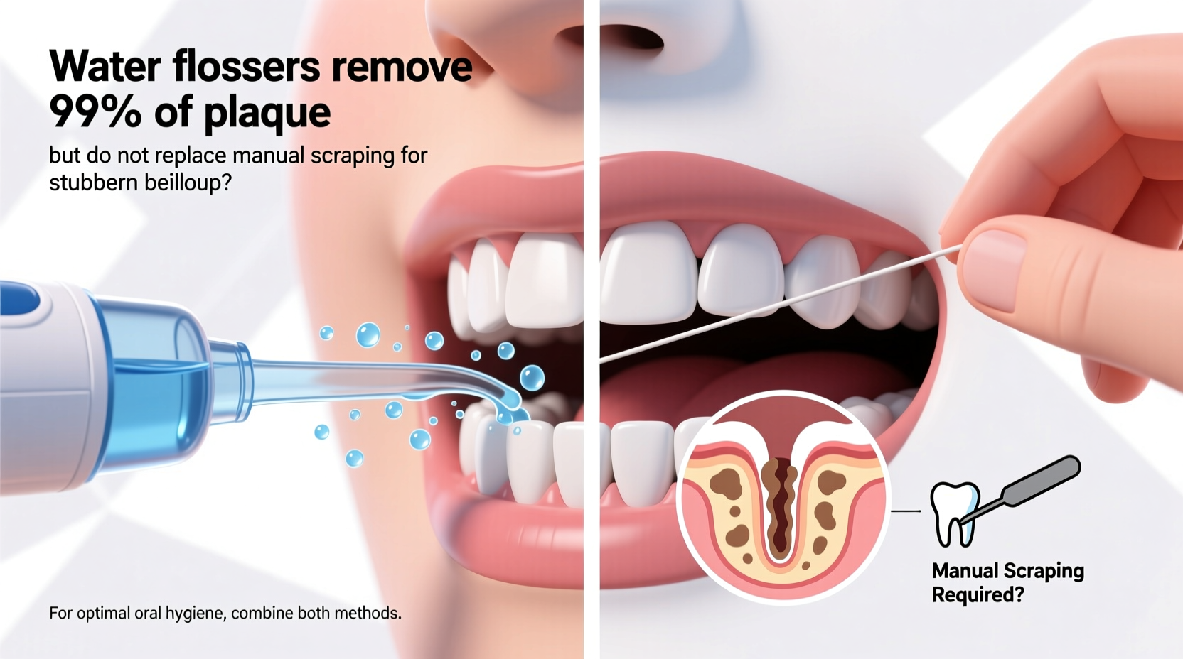water flosser vs string floss do you still need to scrape your teeth manually