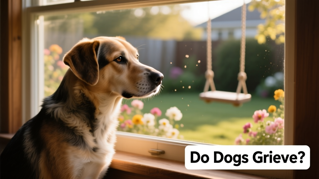 A dog gazing out a window, ears slightly lowered, expression contemplative