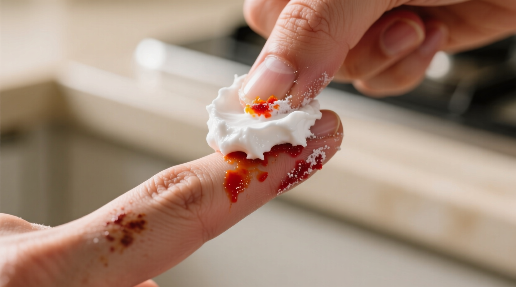 Hand removing food coloring with baking soda paste