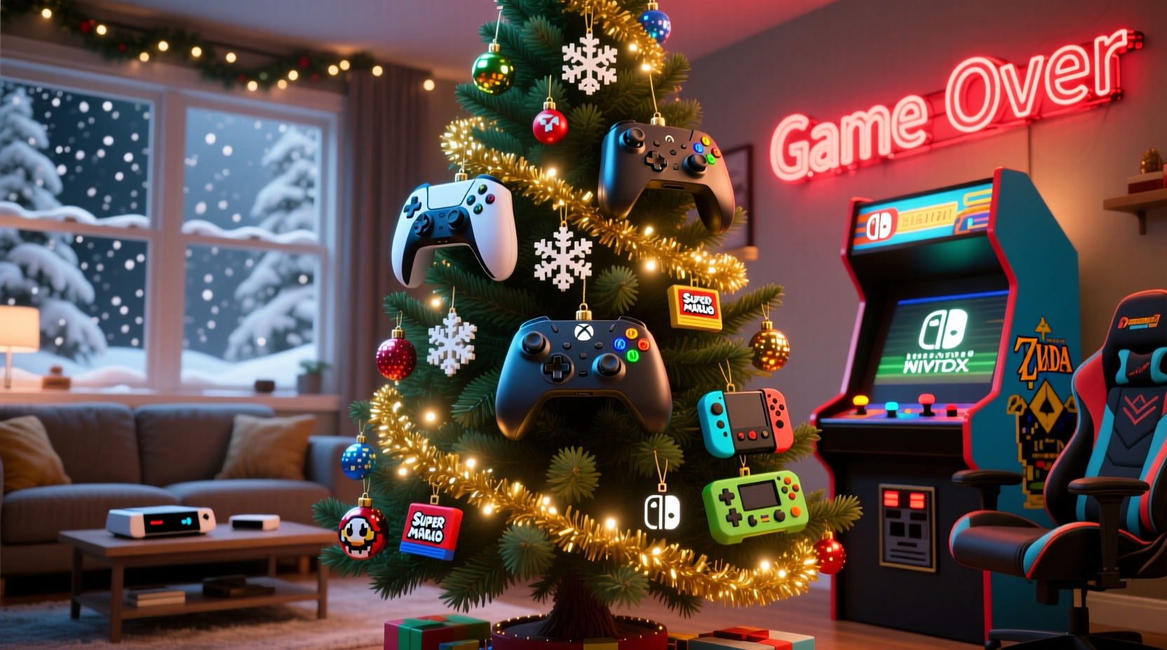 how to style a gaming themed christmas tree with controller ornaments
