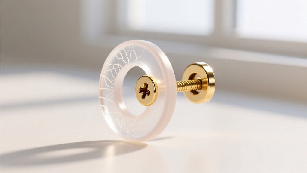Macro photography of a translucent medical-grade silicone earring pad attached to a gold-plated screw-back clip mechanism.