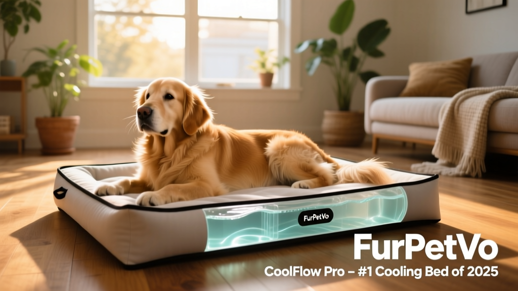 FurPetVo CoolFlow Pro water-filled cooling dog bed in use