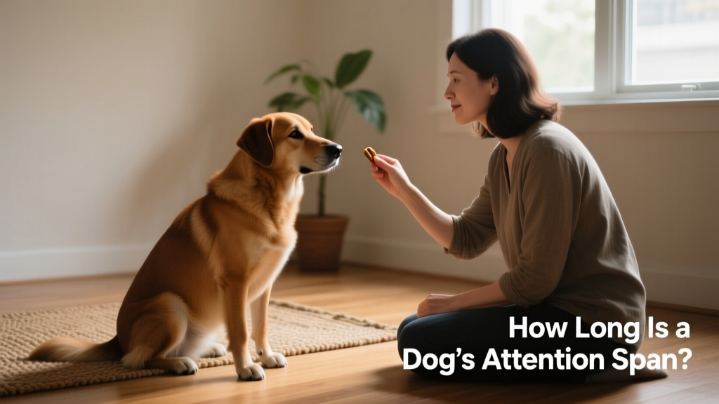 An adult dog calmly seated beside its owner during a quiet indoor training session