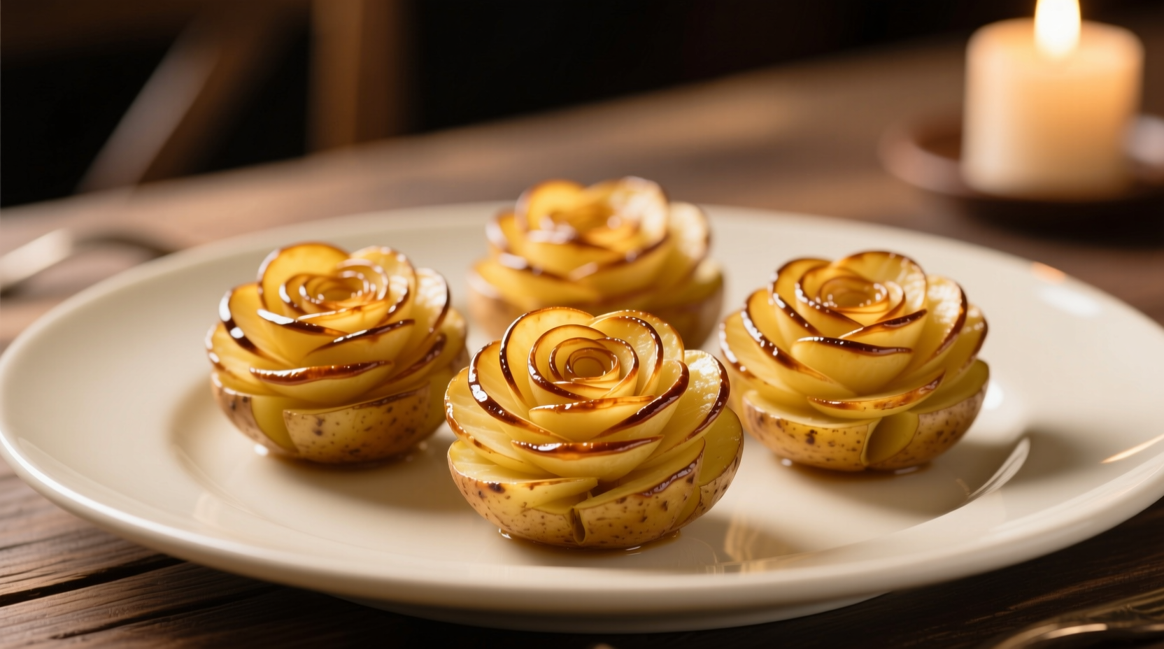 Golden duchess potatoes arranged in elegant rosettes