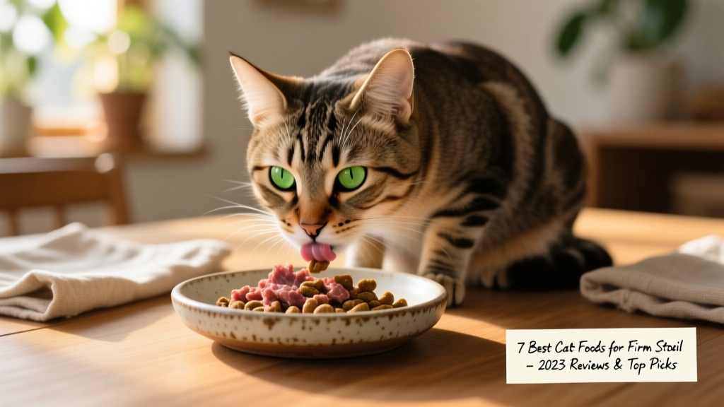 A cat calmly eating from a shallow ceramic dish filled with moist, finely minced beef-based food