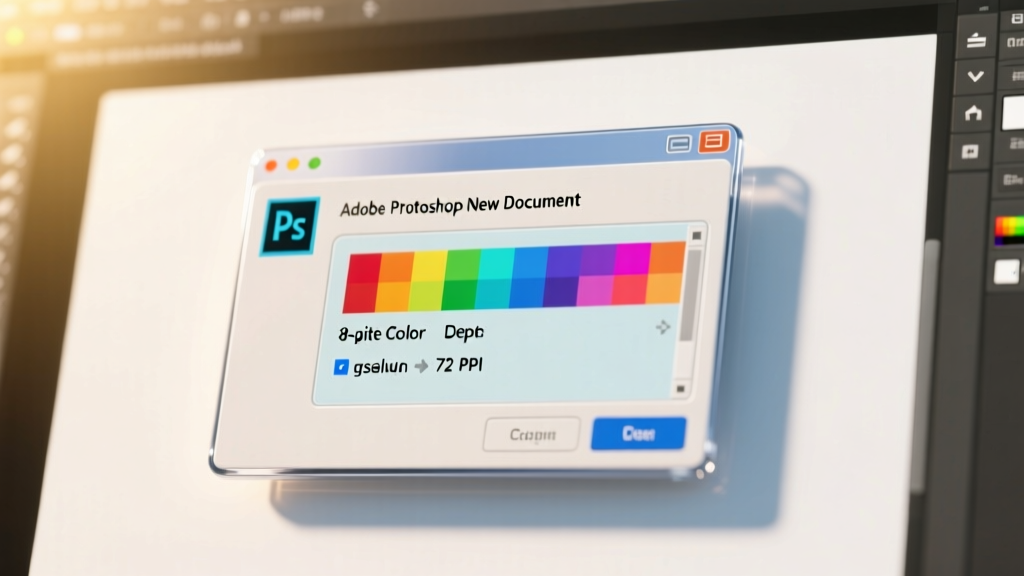 Adobe Photoshop new document dialog showing 8-bit color depth and 72 PPI resolution selected for pixel art