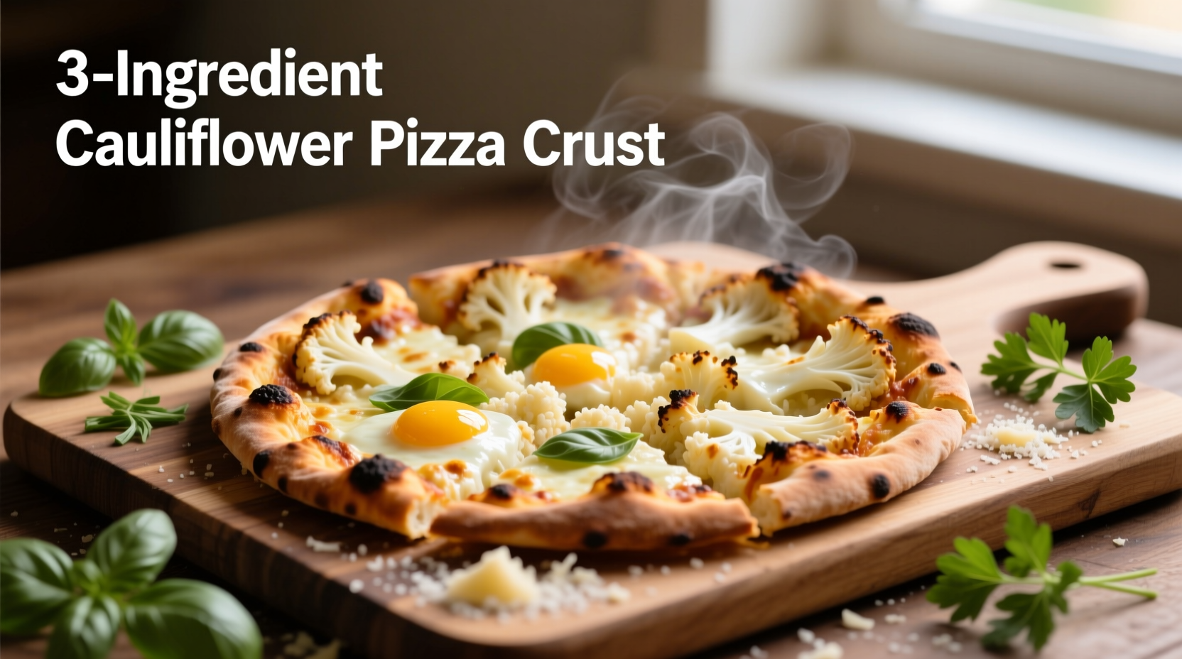 3-Ingredient Cauliflower Pizza Crust Recipe (No Cheese, No Eggs)
