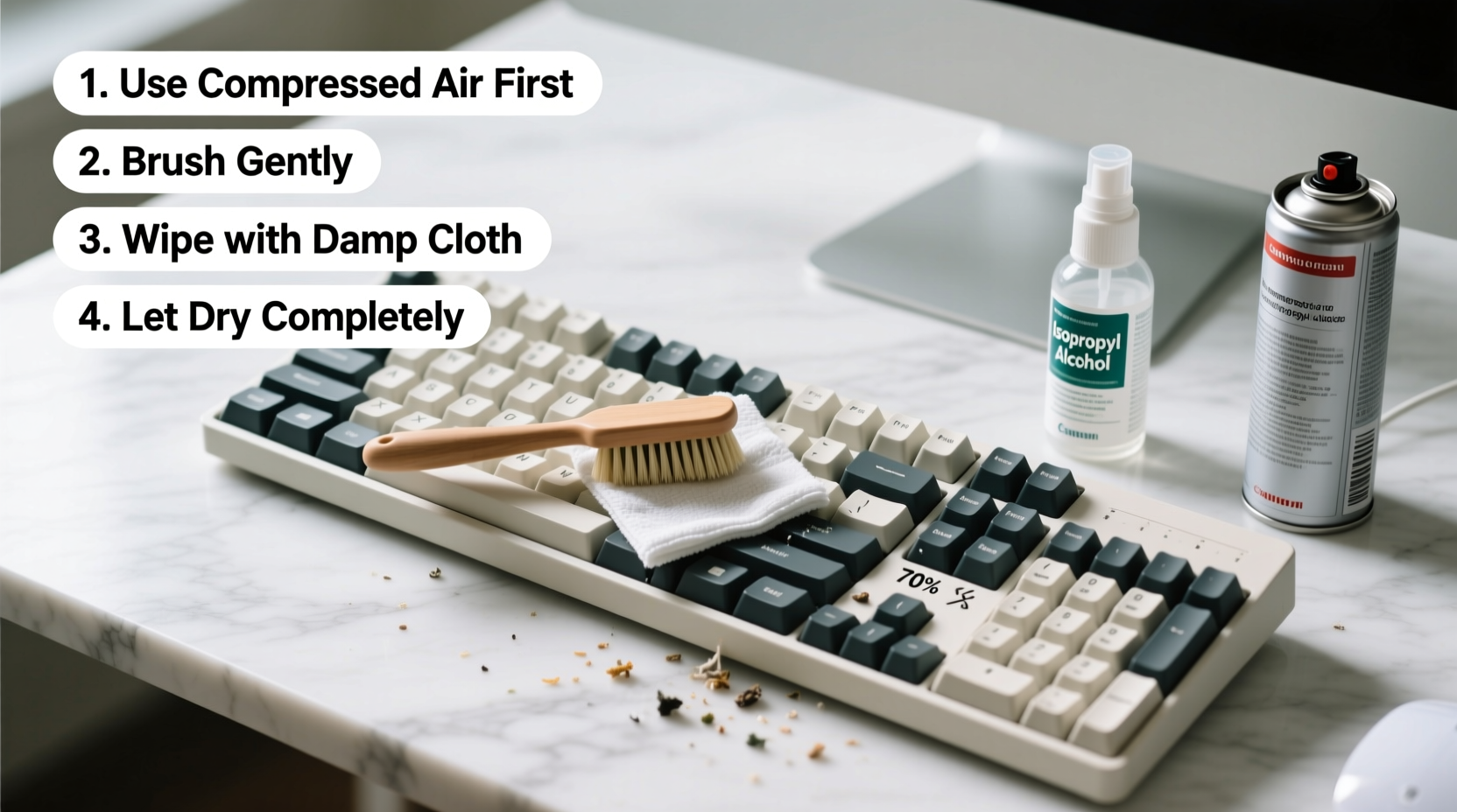 how to clean a mechanical keyboard without removing keys safely