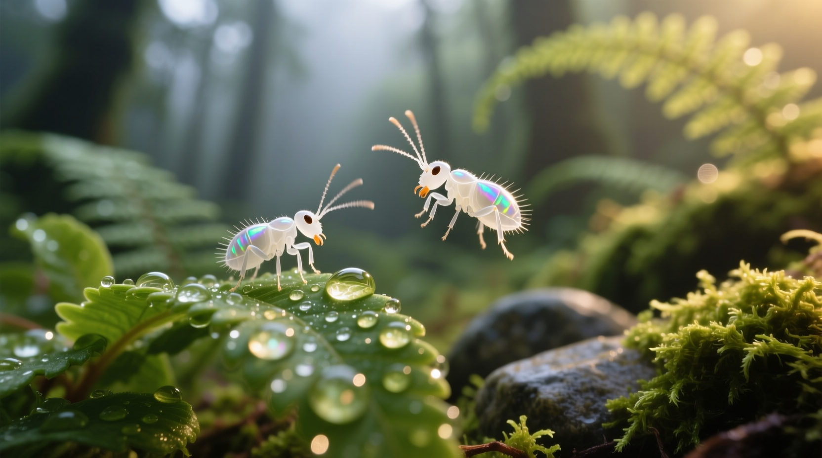 white jumping bugs on plants