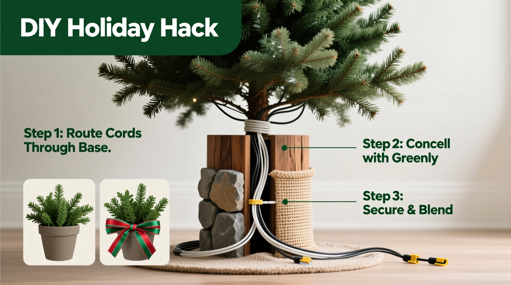how to hide wires when using floor standing christmas tree