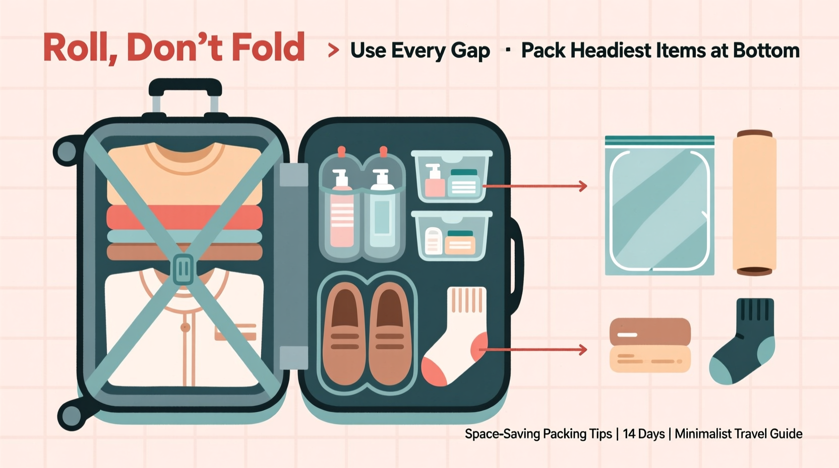 how to pack a suitcase efficiently for a two week trip space savers