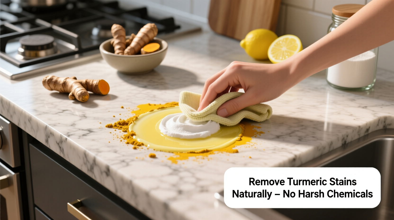how to remove turmeric stains from countertops effectively without harsh chemicals