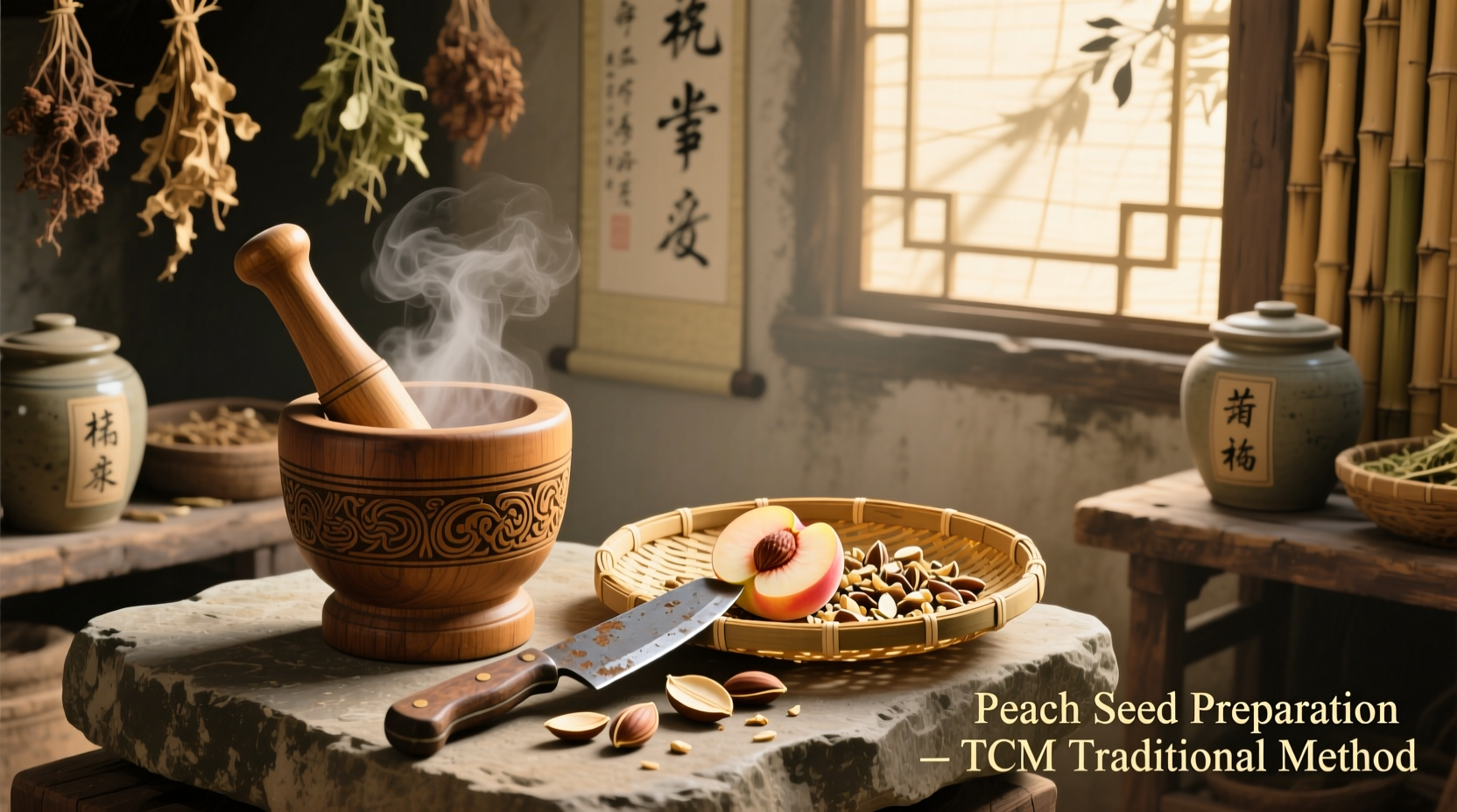 Peach seed preparation process with tools