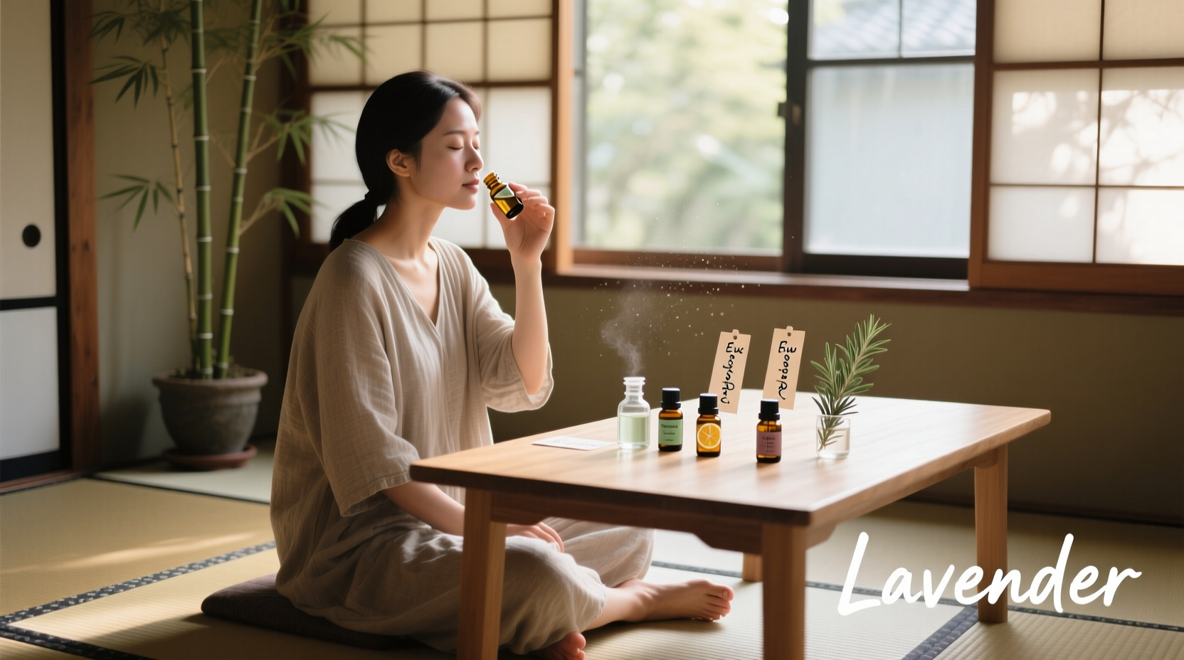 Woman practicing smell training with essential oils