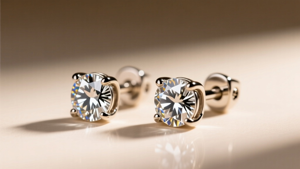 Macro shot of 4-prong martini and bezel settings for Intan diamond earrings showing post thickness and secure screw-backs