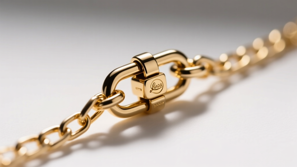 Extreme close-up of a tiny 10mm lobster clasp attached to a fragile 0.8mm gold box chain, showing the mechanical connection point