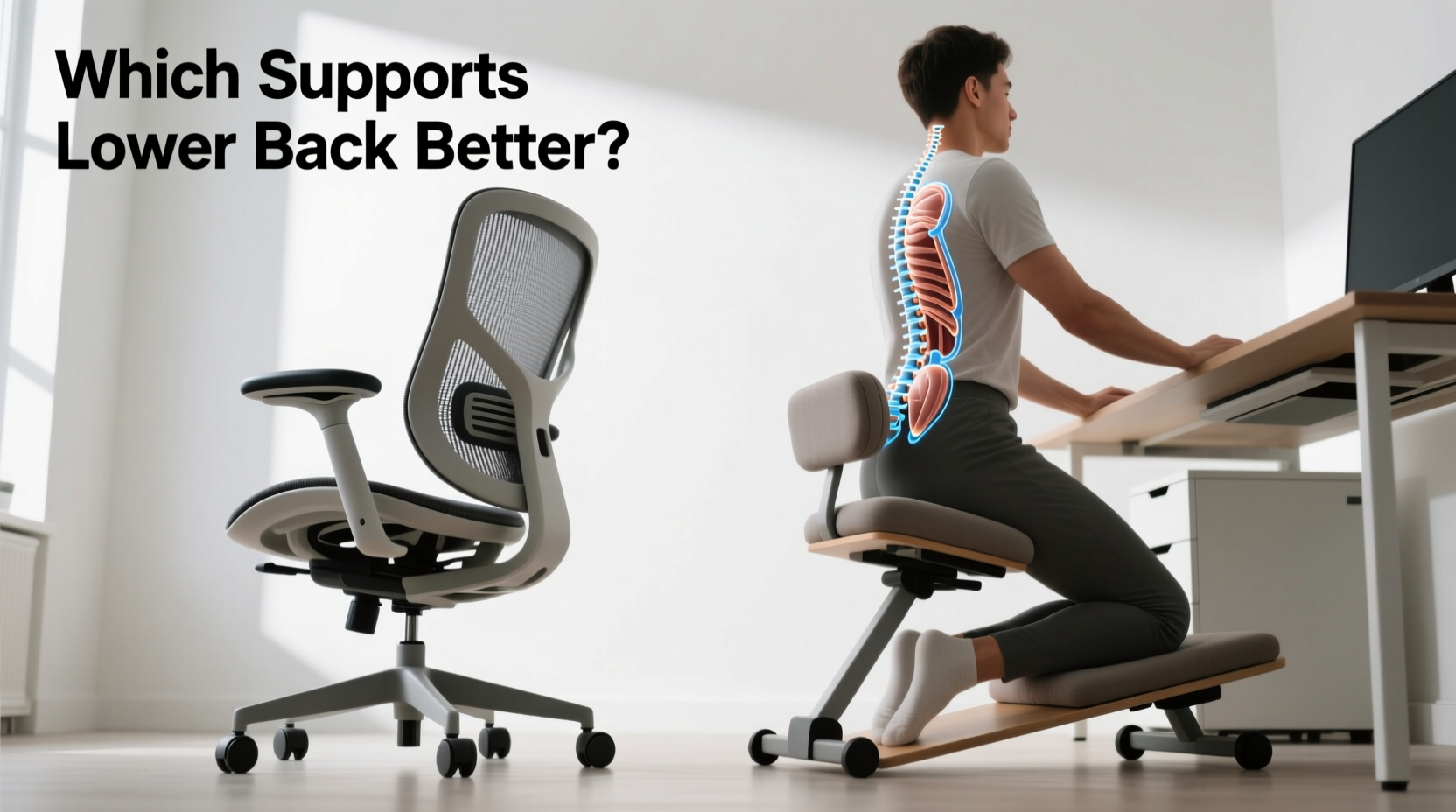ergonomic office chair vs kneeling chair which supports lower back better