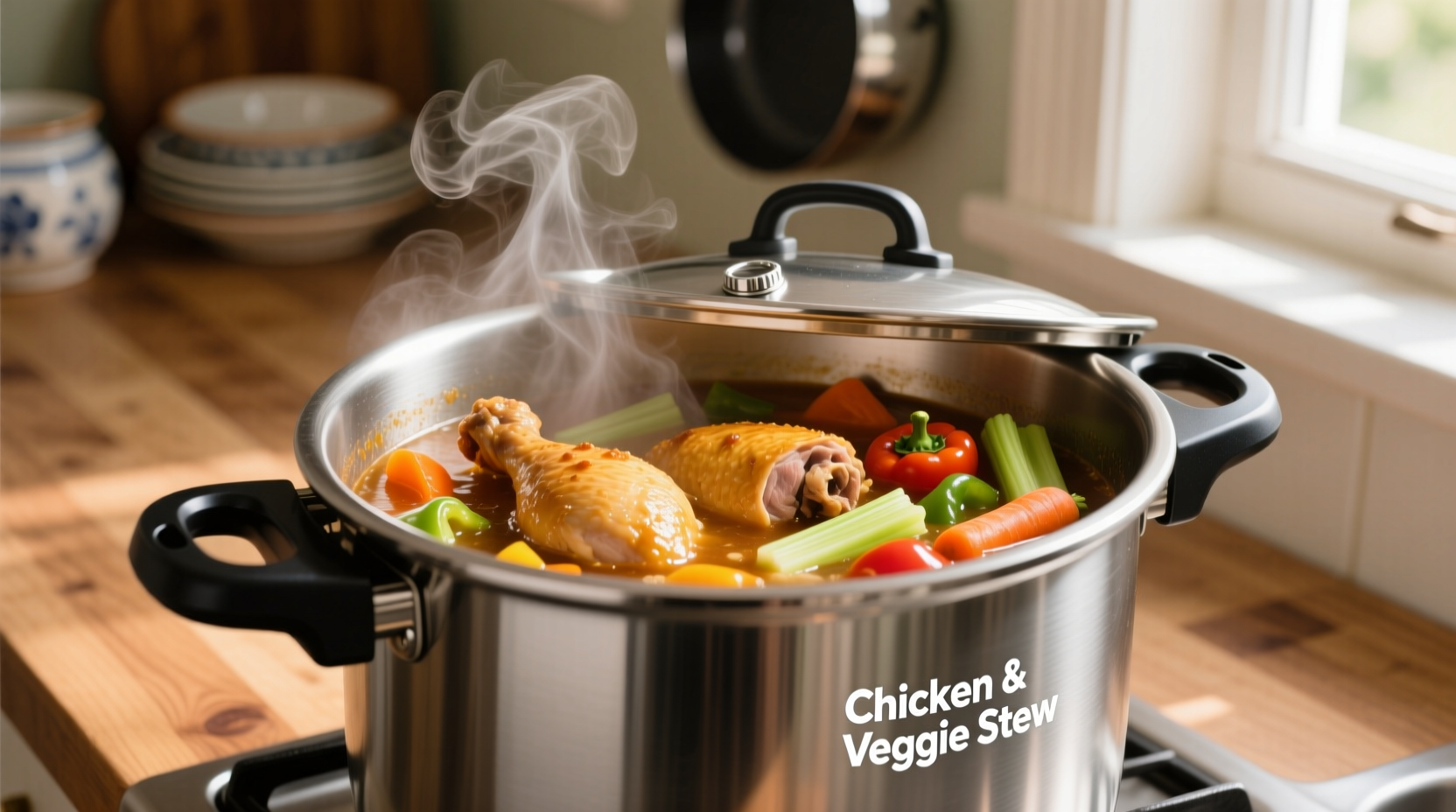 Pressure cooker with chicken and vegetables