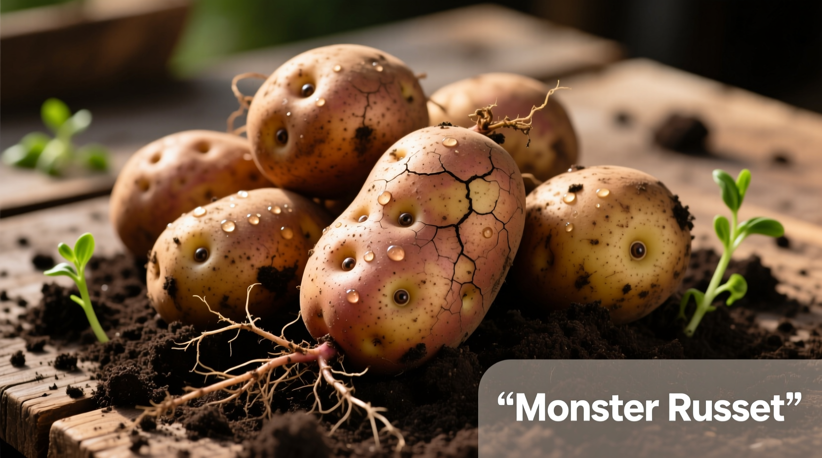Monster Russet potato variety showing large tubers