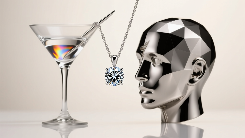 Close-up photo comparing a four prong martini setting and a CNC milled illusion head for a one carat floating diamond pendant.