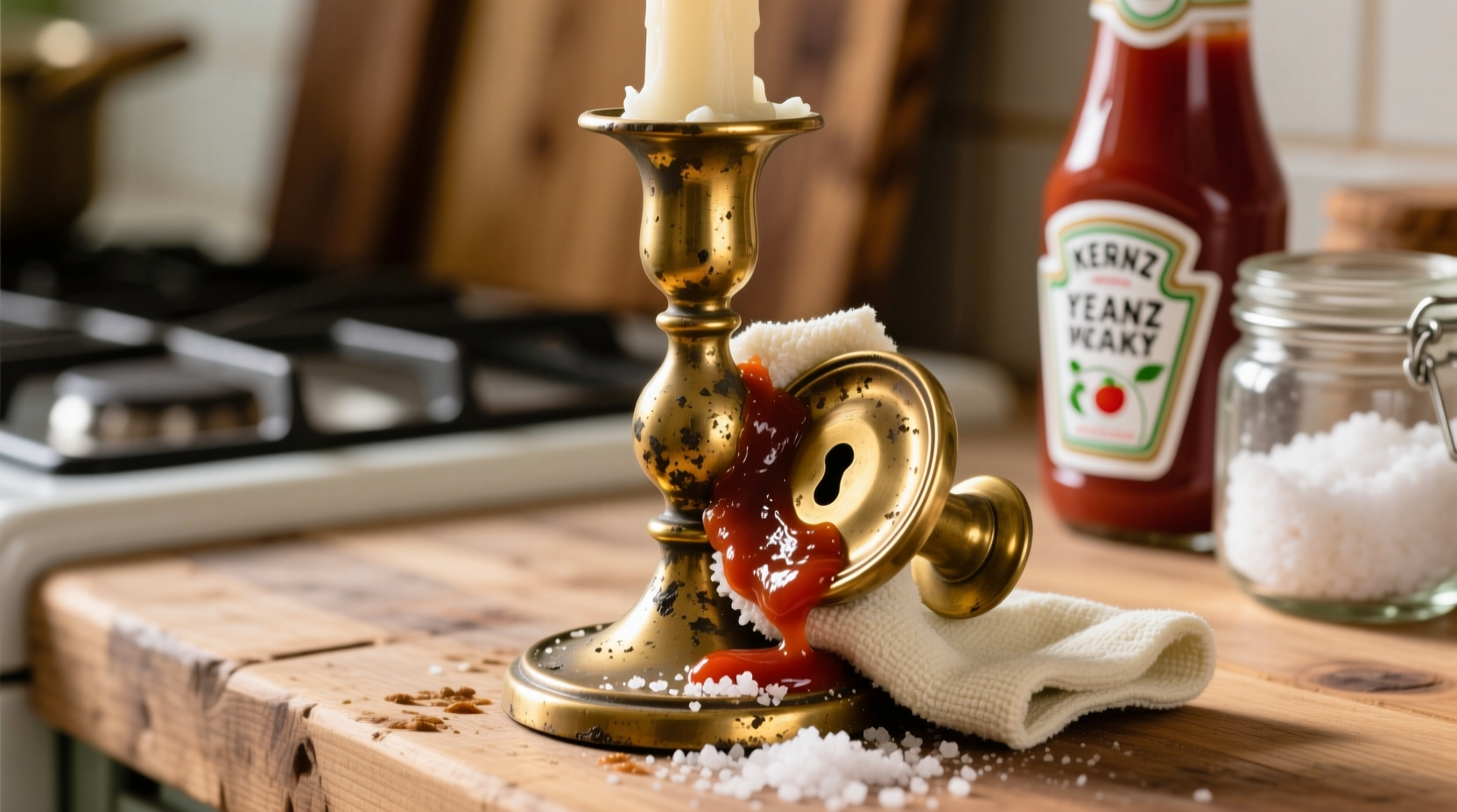 eco friendly brass cleaning with ketchup salt