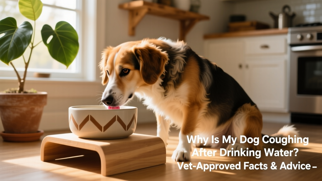 Dog comfortably drinking from an elevated, non-slip ceramic water bowl
