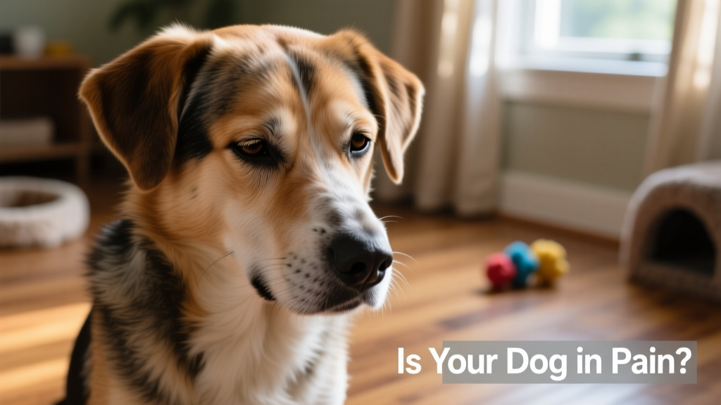 Close-up of a dog’s expressive face showing subtle signs of discomfort—slightly squinted eyes, tense jaw, and lowered ears