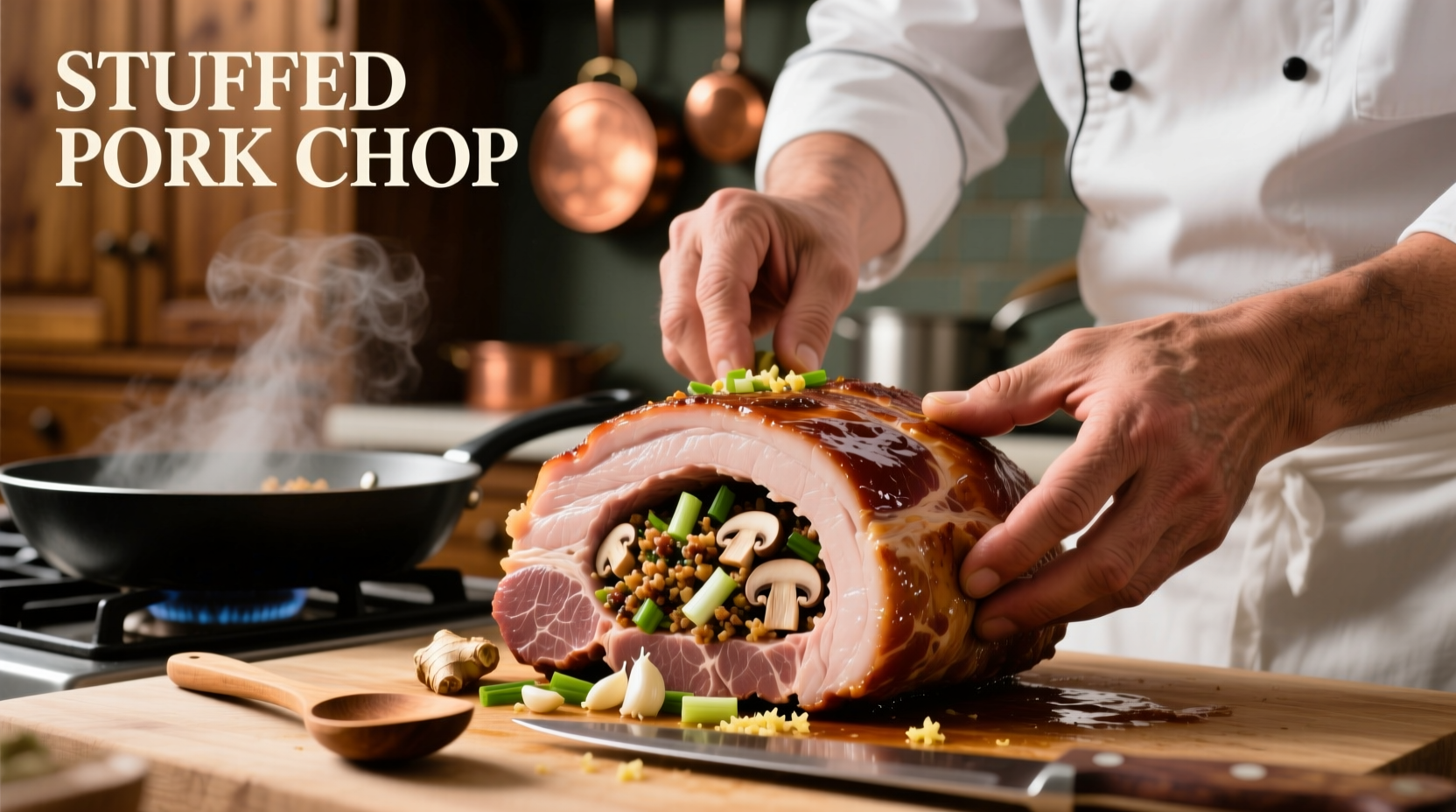 Stuffed pork chop preparation demonstration