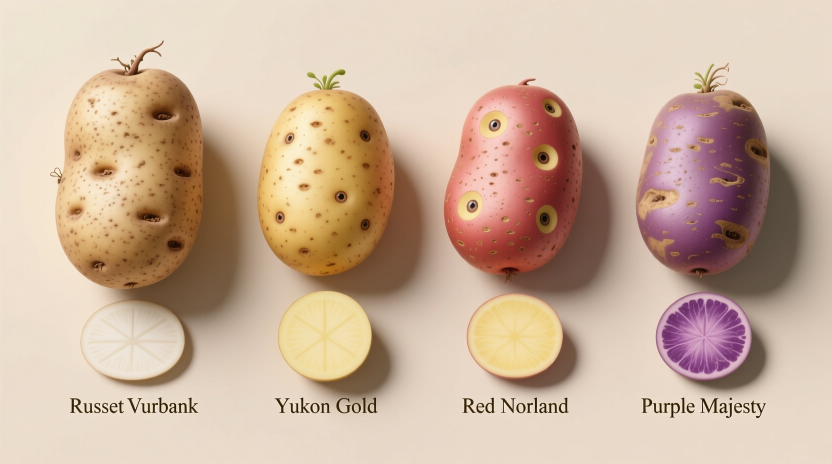 Common potato varieties side by side comparison