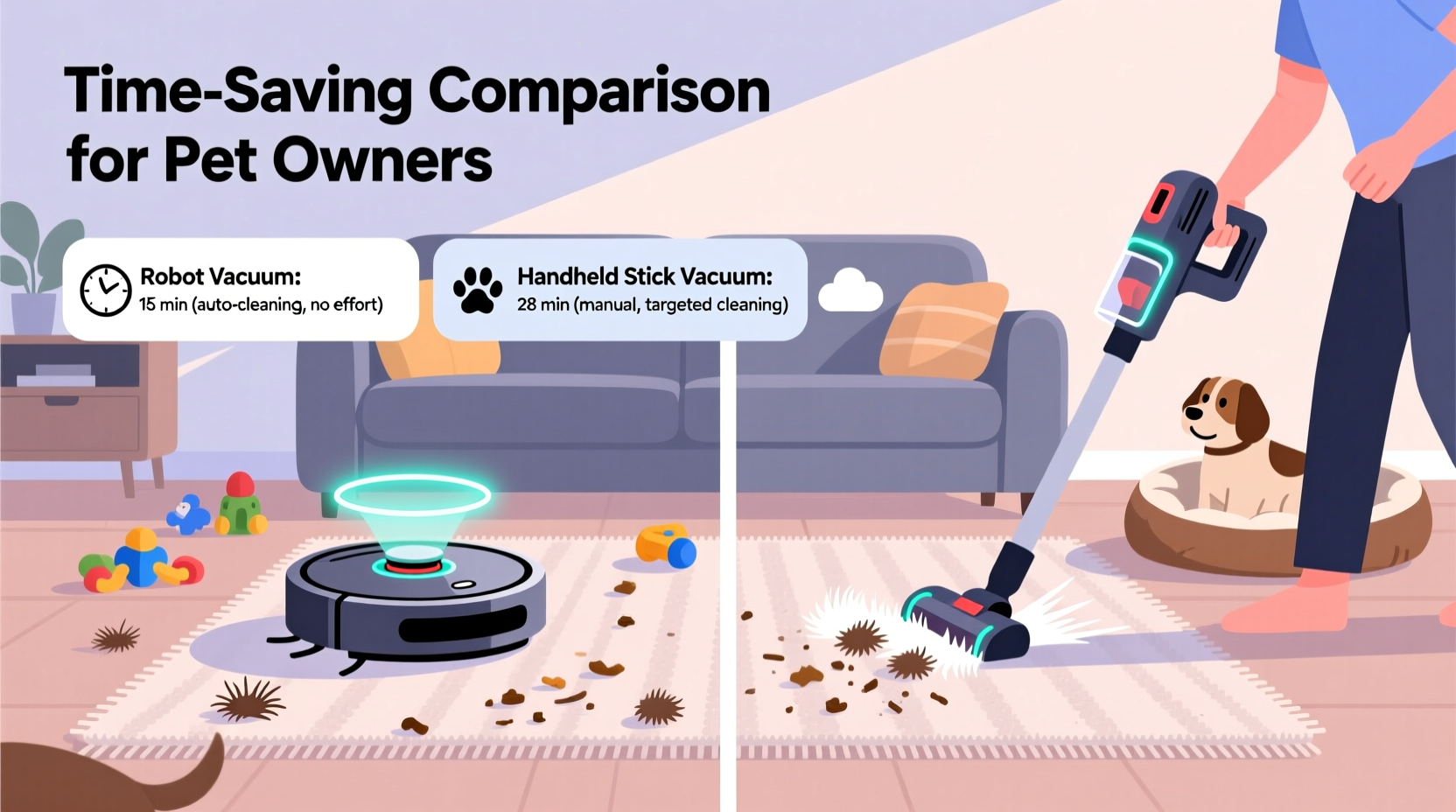 robot vacuum vs handheld stick vacuum which actually saves more time for pet owners