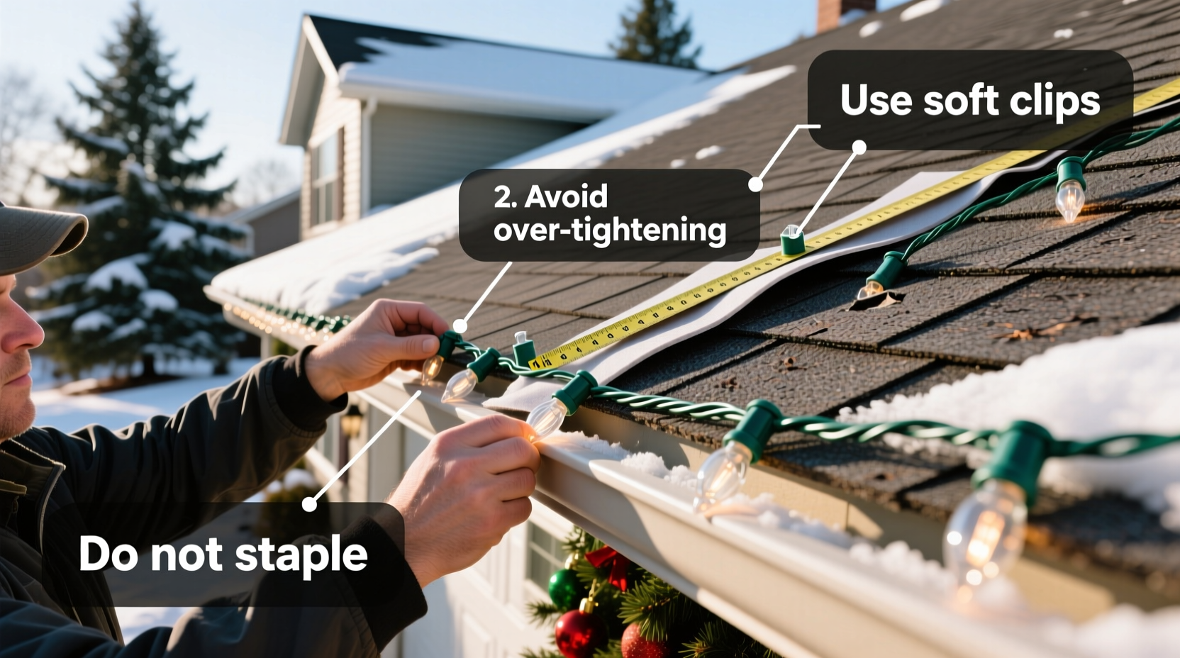 how to string christmas lights on a roof without damaging shingles step by step guide