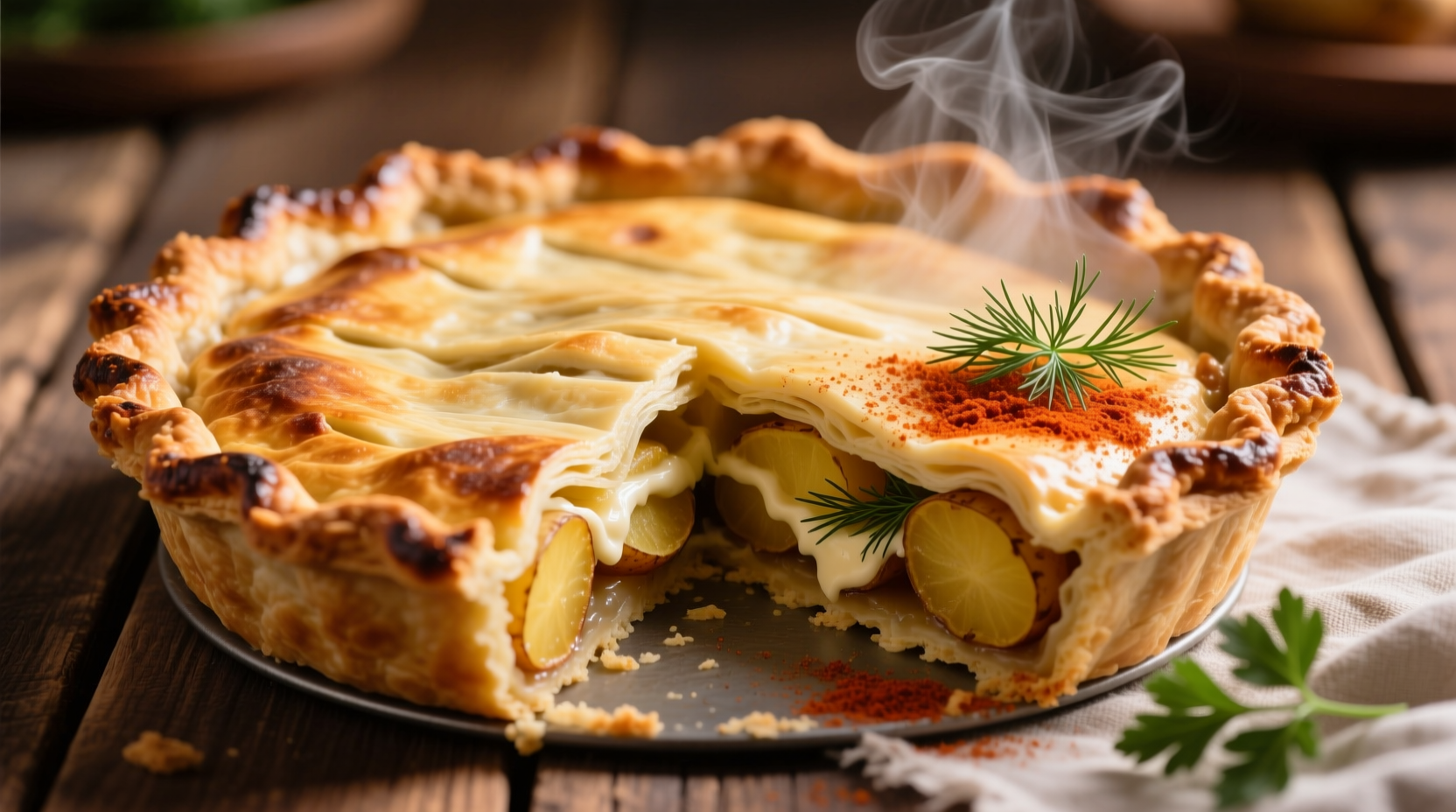 Golden-brown Passover potato pie with crispy edges